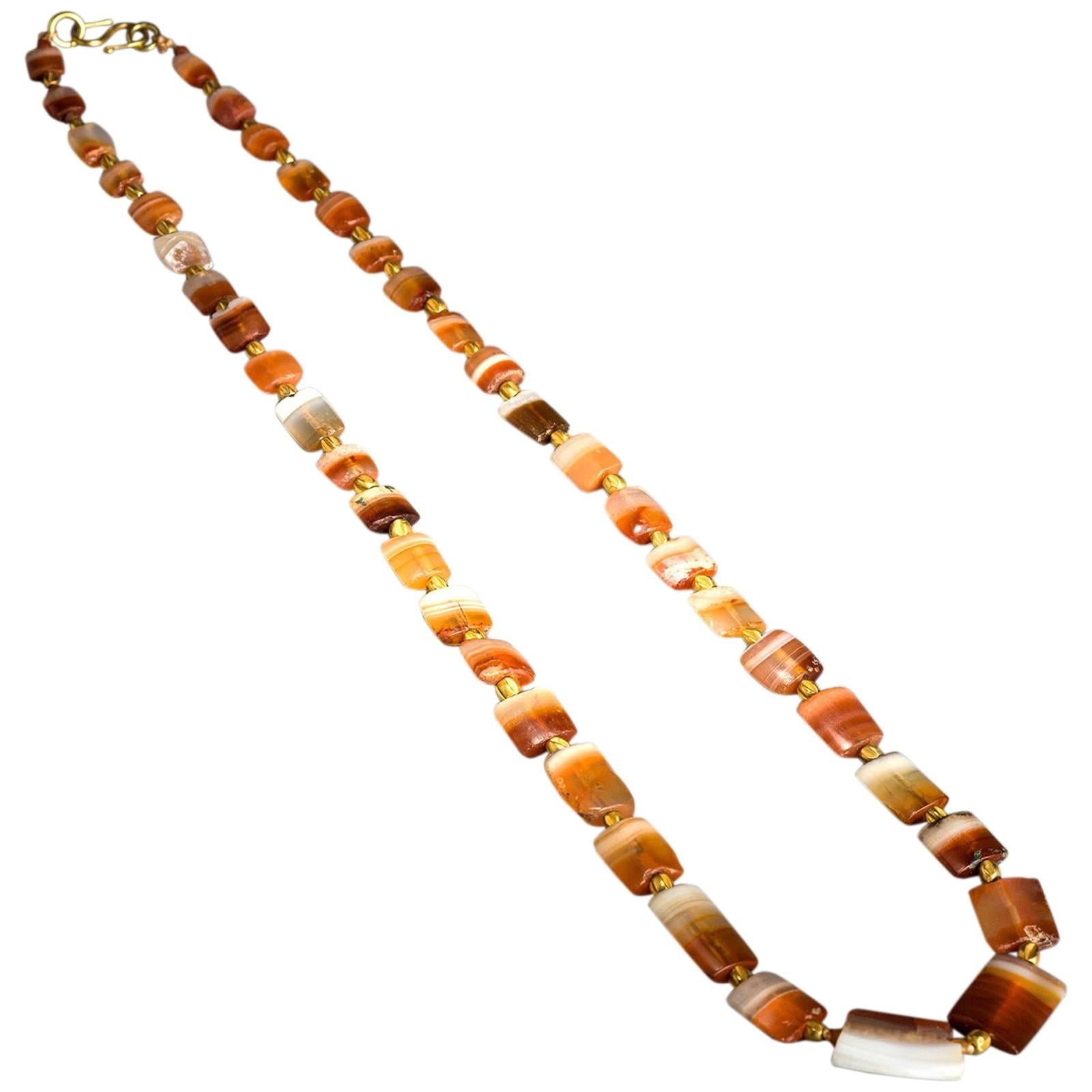 Ancient Greek Gold and Agate Beads Necklace  For Sale