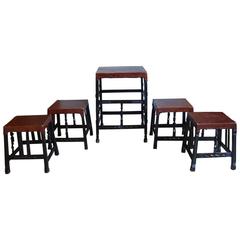 Set of Five Elegant Hardwood Chokwe Stools, 1920s