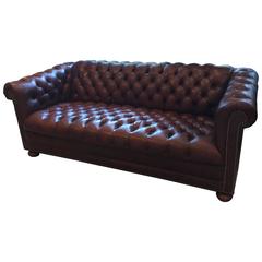 Vintage Libraryish Classic Warm Brown Leather Chesterfield Sofa