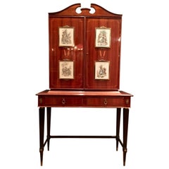 1960s Italian Designer Drinks Cabinet, Inlaid and Decorated with Etchings