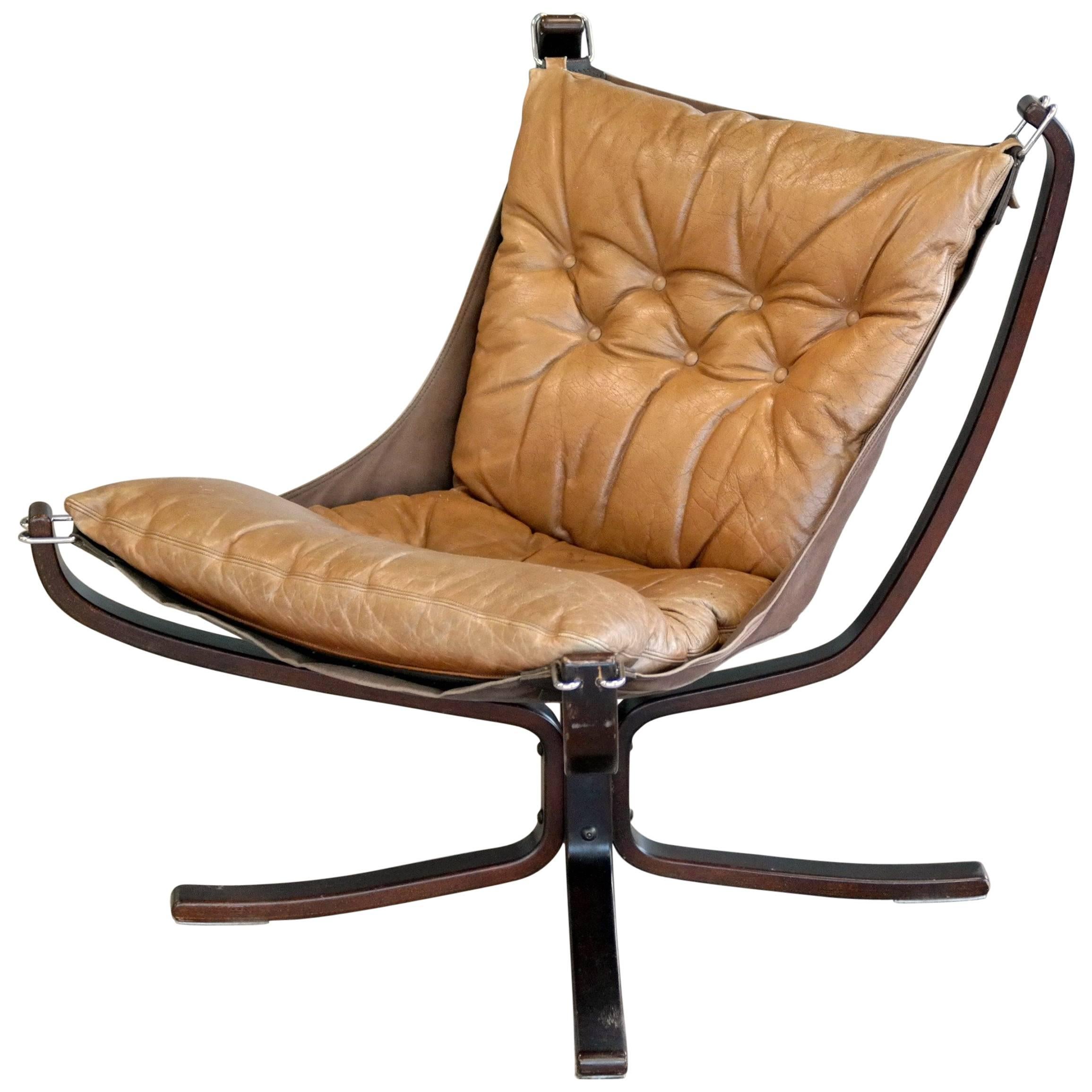 Falcon Chair in Cognac Colored Leather by Sigurd Ressell for Vatne Mobler Norway