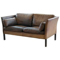 Beautiful Two-Seat Tan and Chocolate Leather Sofa Model MH2225 by Mogens Hansen