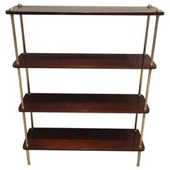 French 1940s Mahogany and Brass Shelving Unit