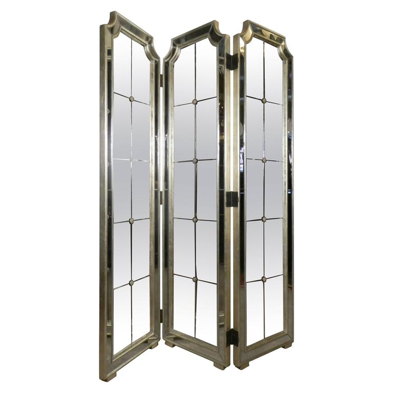 Hollywood Regency Style Three Panel Mirror Screen At 1stdibs