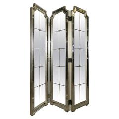 Hollywood Regency Style Three-Panel Mirror Screen