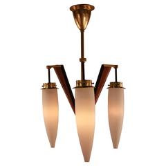 Italian Mid-Century Bronze and Opal Glass Chandelier 11