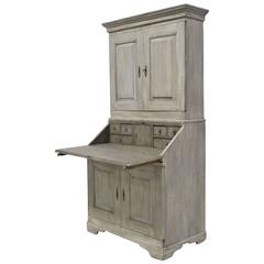 Antique 18th Century Grey-Painted Swedish Gustavian Fall-Front Secretary with Bookcase