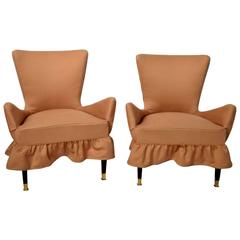 Small Italian Slipper Chairs, Armchairs with Brass Feet, Italy 1960, Set of Two