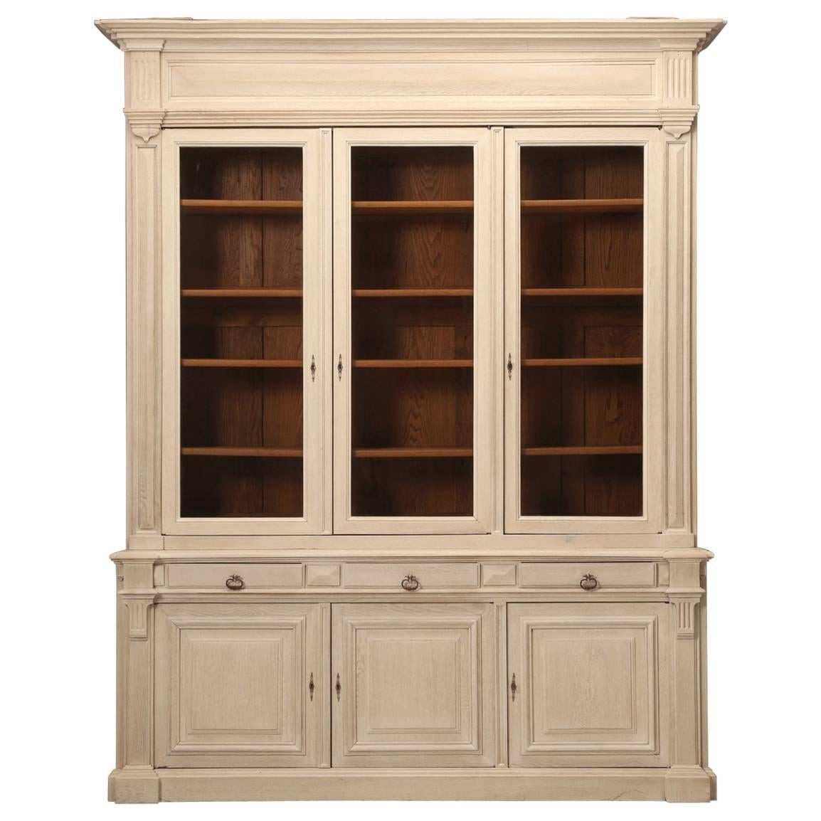 Antique French Limed Oak Bookcase or Bibliotheque