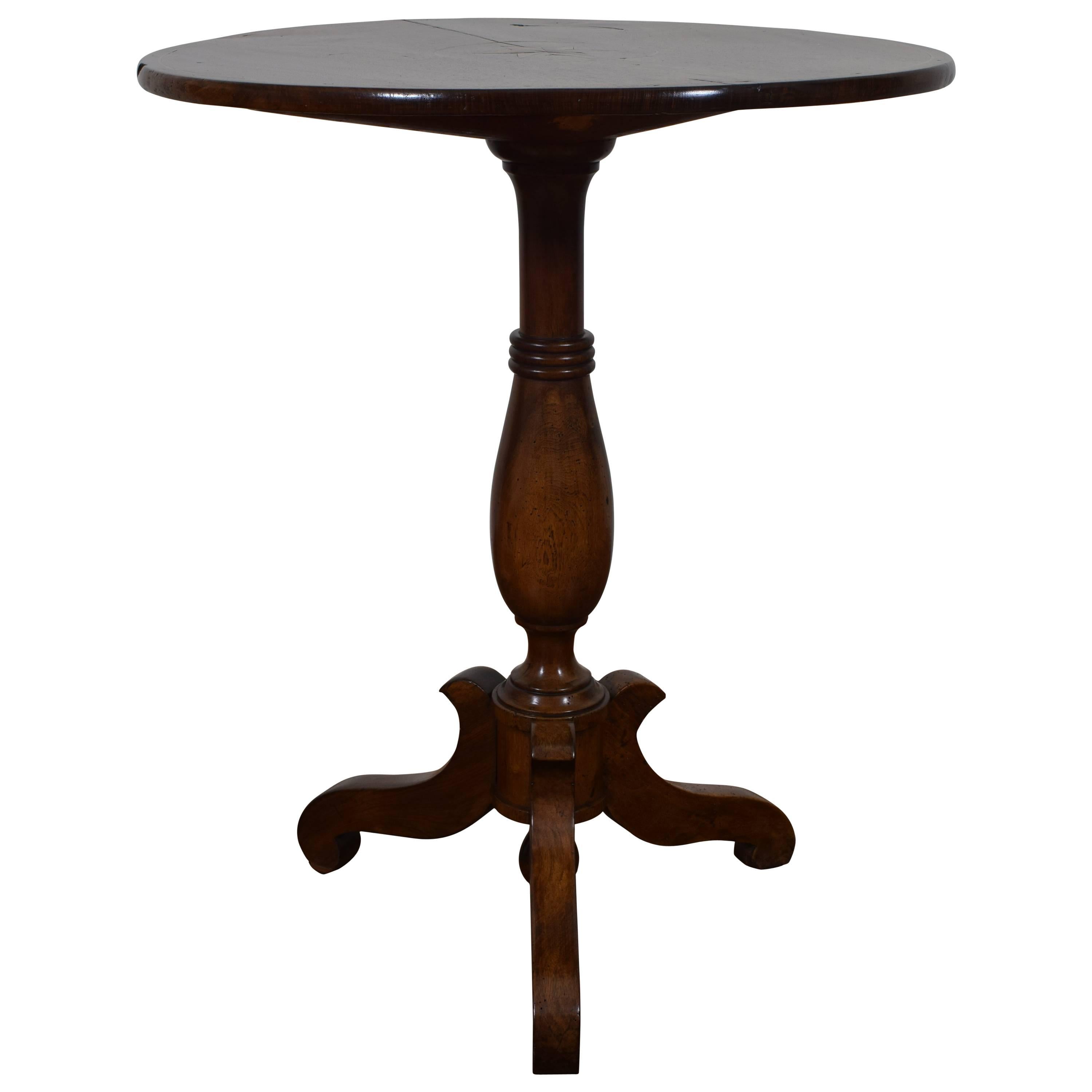 French Louis Philippe Walnut Pedestal Table, Inlaid Top, circa 1840