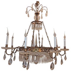 Wonderful French Bronze Regency Empire Crystal 12-Light Neoclassical Chandelier