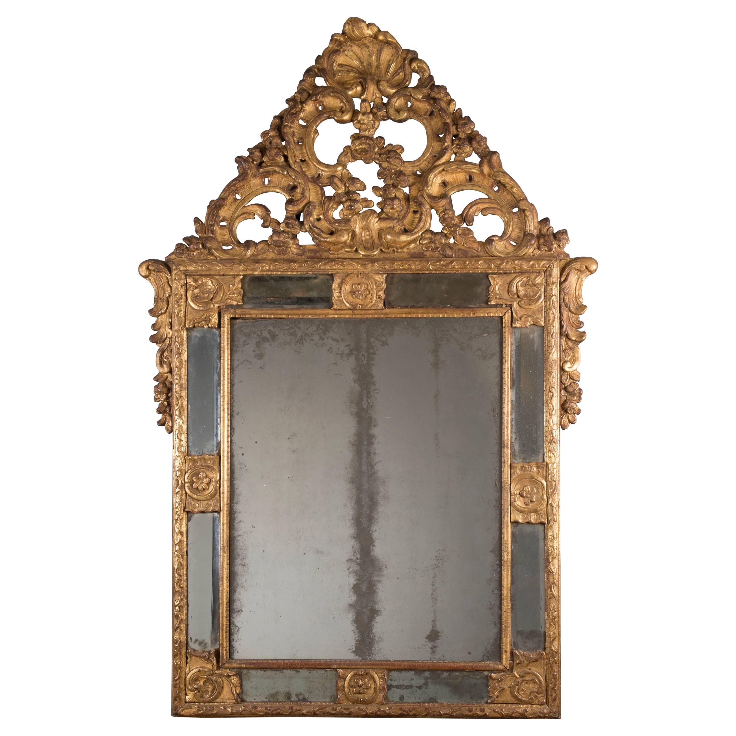French Regency Mirror with Pediment For Sale