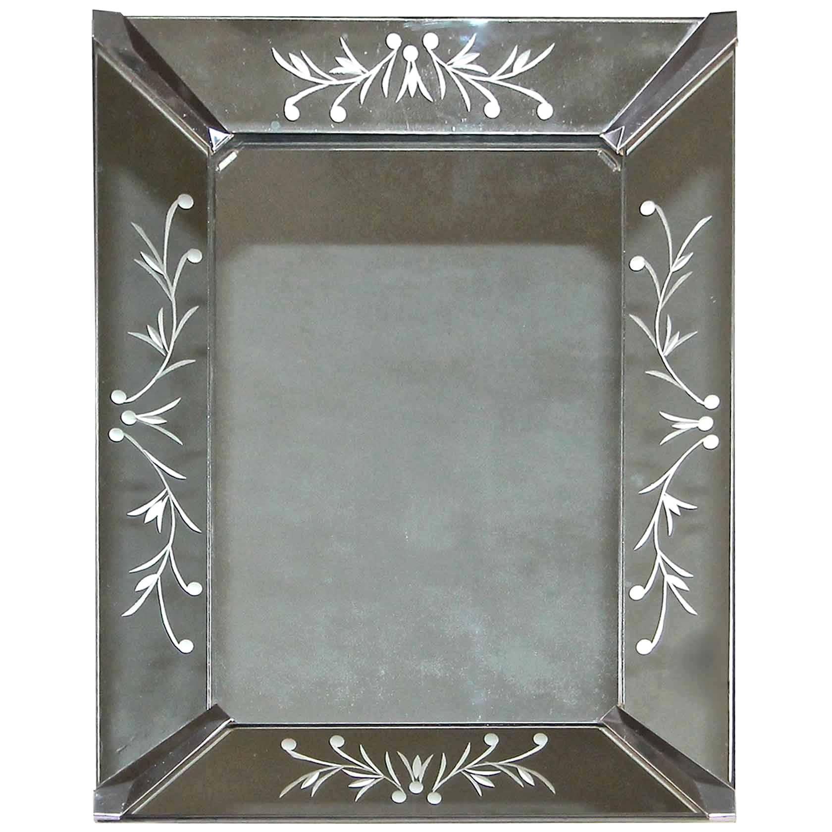 Diminutive French Deco Etched Wall Mirror For Sale