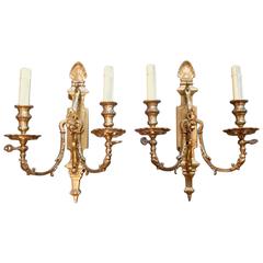 Pair of Gas Brass Wall Sconces, circa 1890