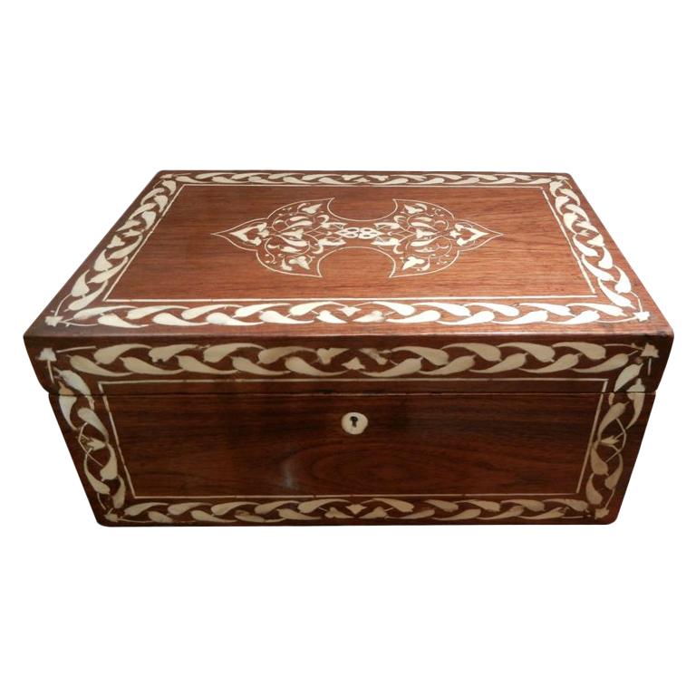 Large Early 19th Century Anglo-Indian Teakwood Bone Inlaid Box