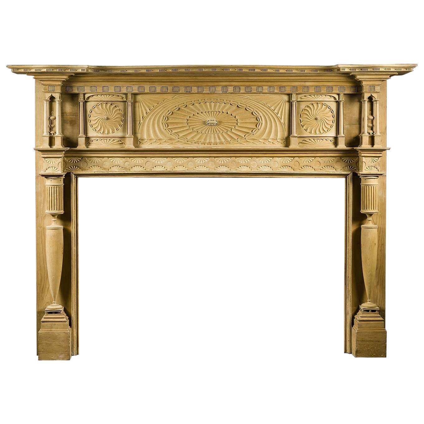 Fan-Carved Wood Mantel in the Federal Taste For Sale