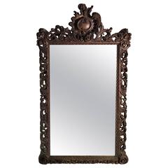 19th Century Black Forest Hand-Carved Walnut Mirror in the Baroque Style