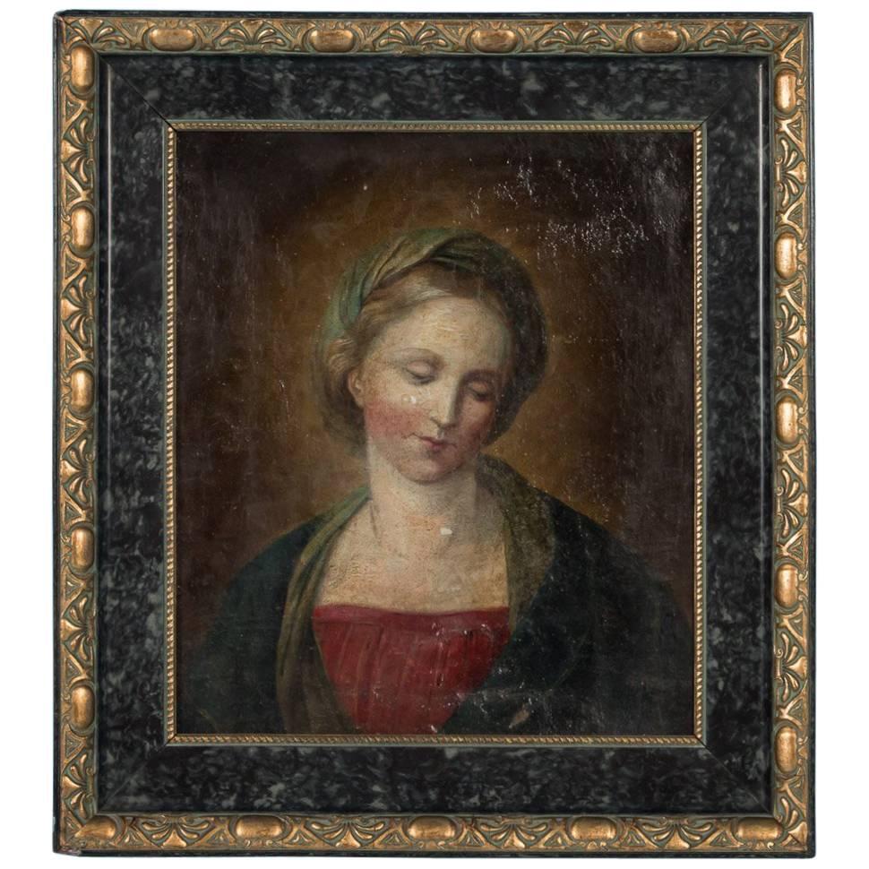 Antique 19th Century Original French Oil Painting Portrait of a Woman