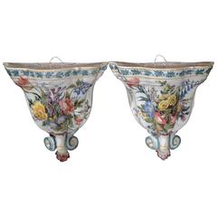 Pair of 19th Century French Hand-Painted Porcelain Floral Wall Brackets
