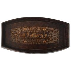 19th Century English Burl Wood Tray with Cherub and Floral Inlay