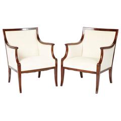 Pair of Frits Henningsen Mahogany and Upholstered Armchairs, circa 1940s