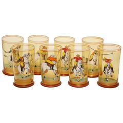Set of Eight Polo Enameled Drinking Glasses