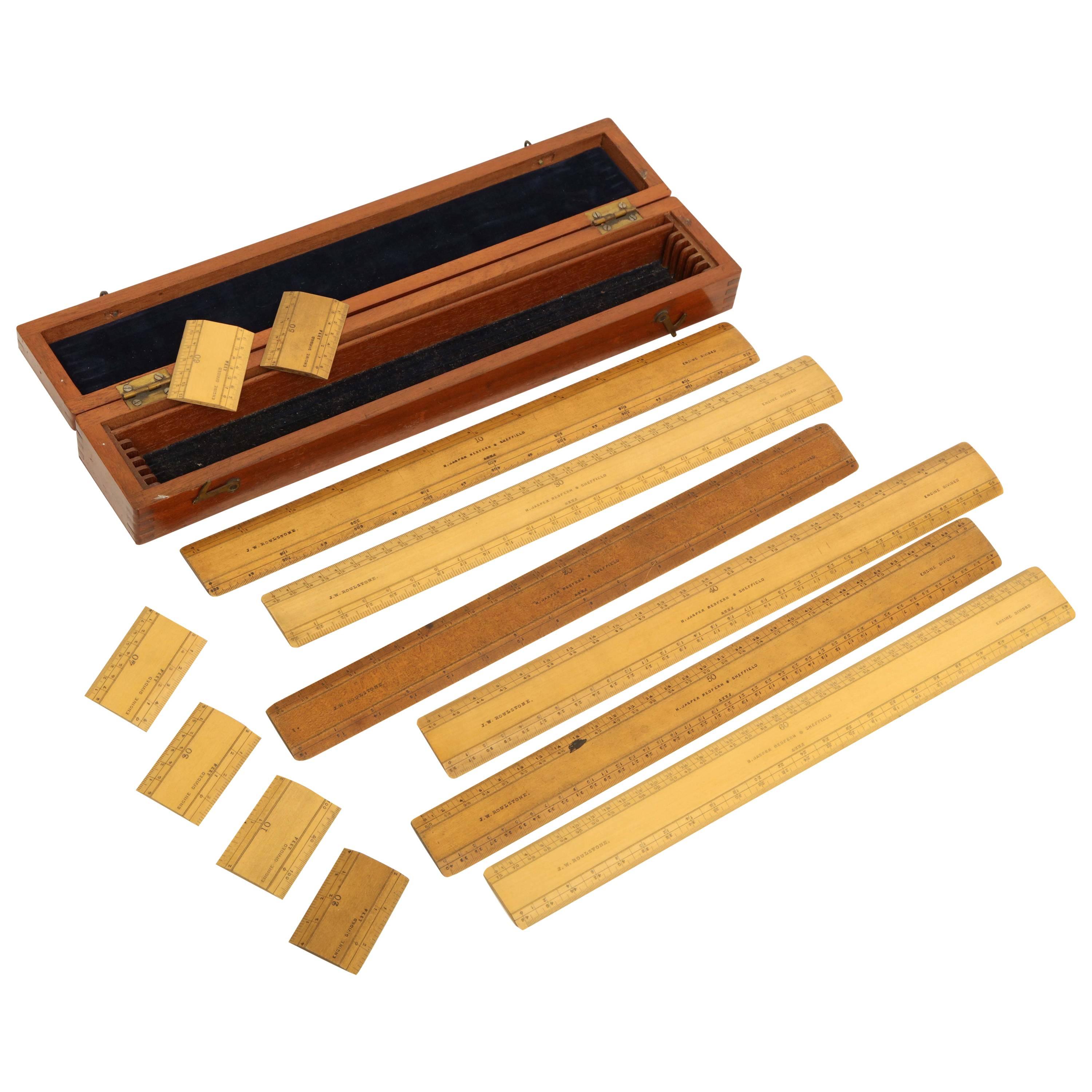 Edwardian Architect's Mahogany Box of Rulers