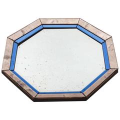 Octagonal Mirror with Blue and Antiqued Silver Frame 1
