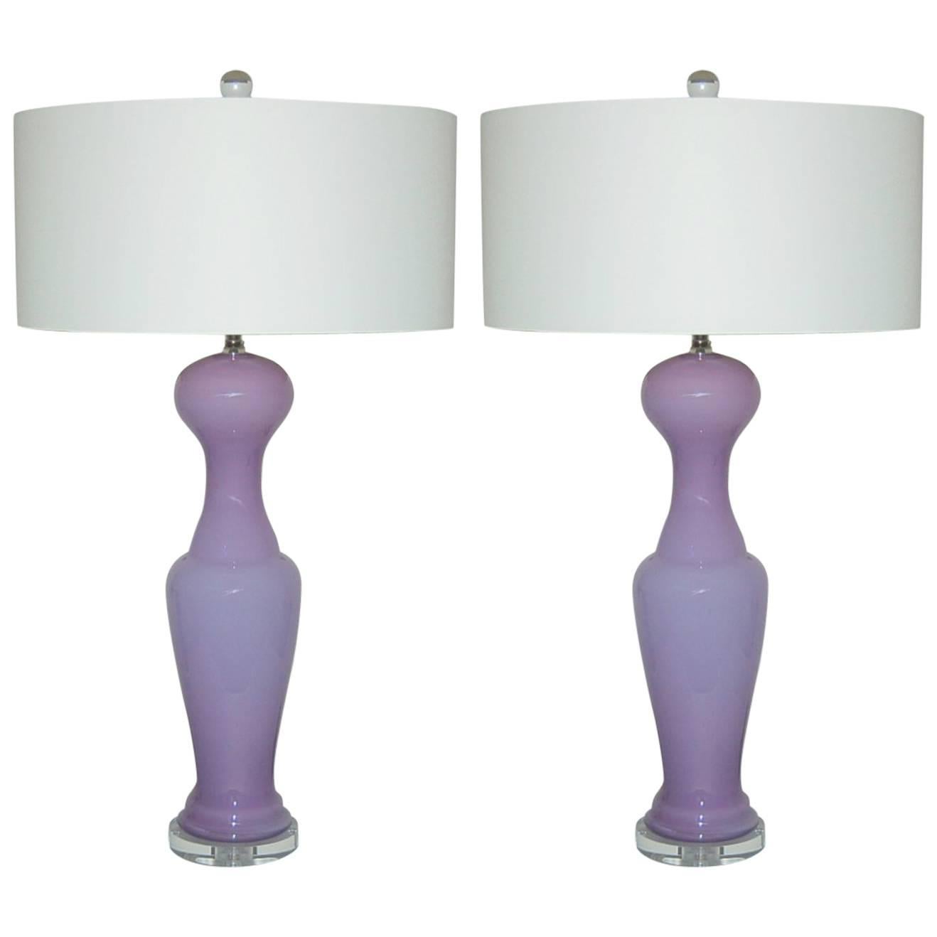 Lavender Opaline Murano Vintage Italian Lamps  For Sale