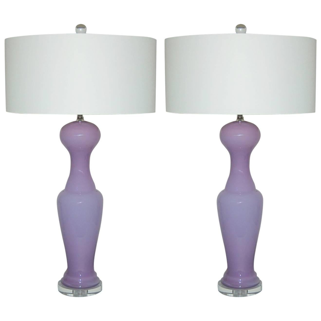 Lavender Opaline Murano Vintage Italian Lamps For Sale