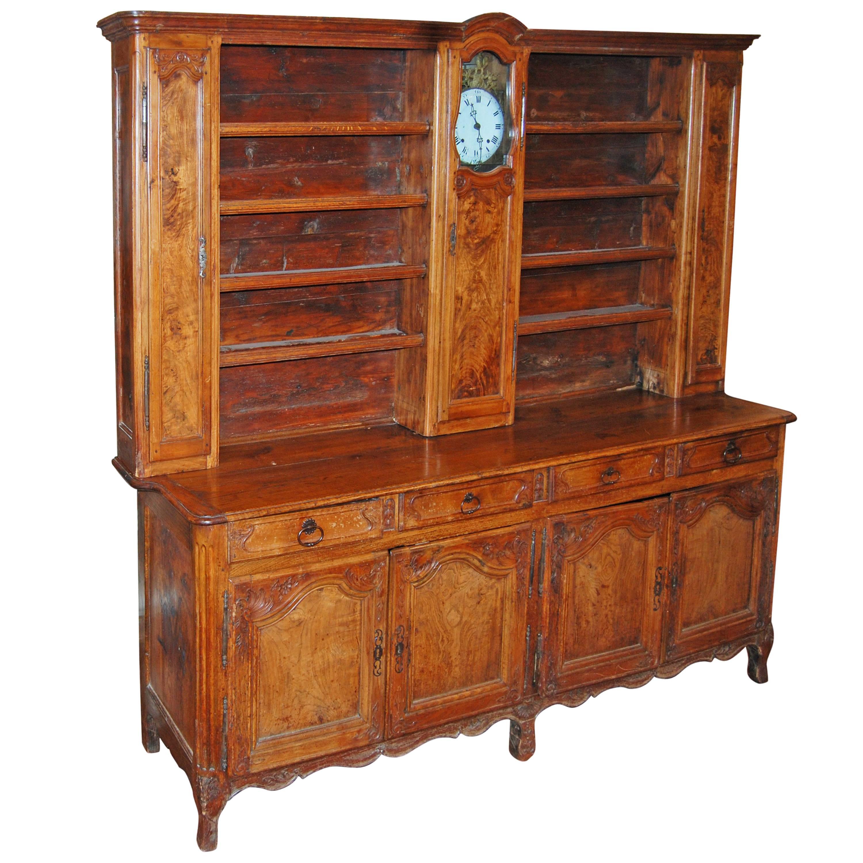 19th Century French Walnut Rustic Buffet Vaisselier with Mobilier Clock For  Sale at 1stDibs