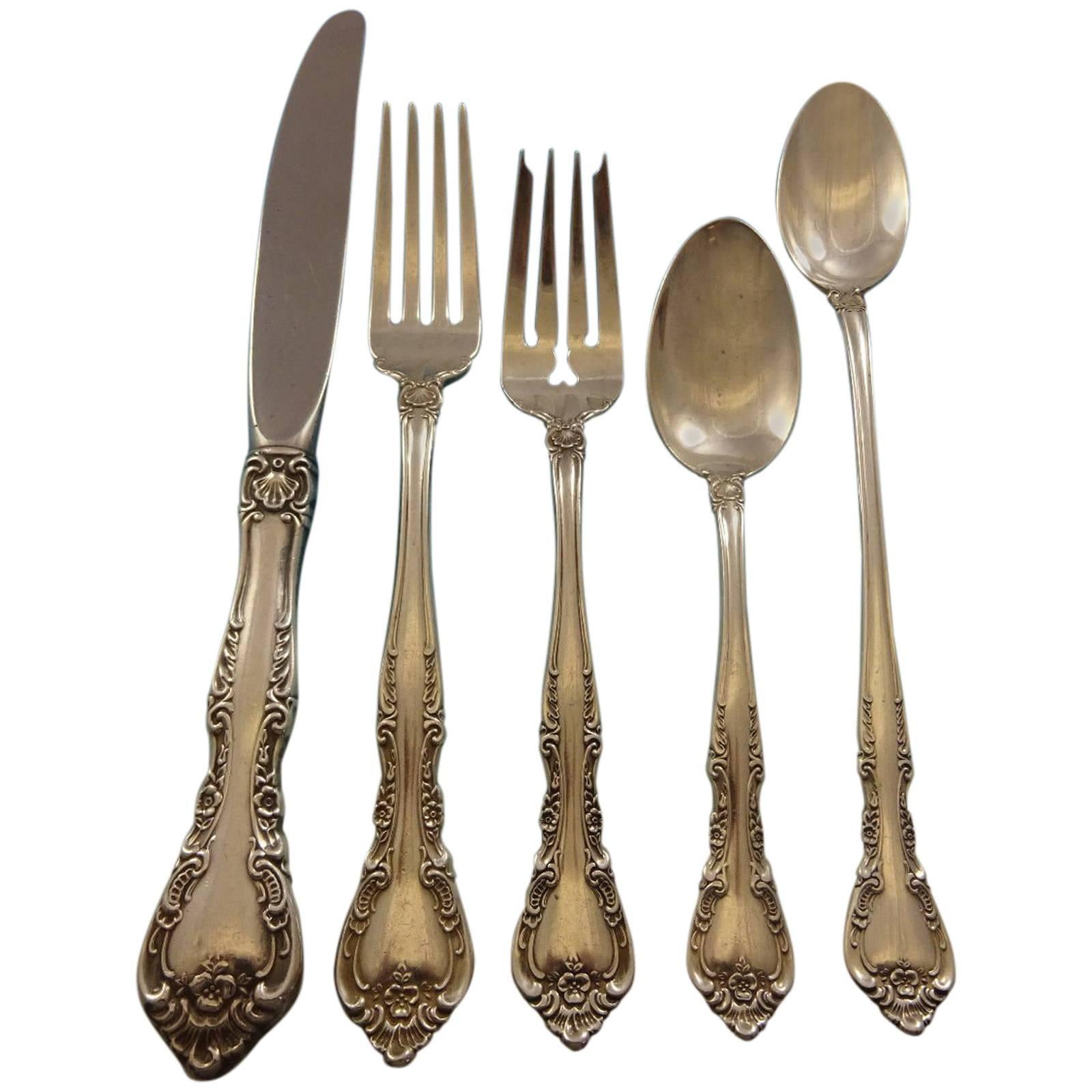 Alencon Lace by Gorham Sterling Silver Flatware Set for Eight Service 42 Pieces For Sale
