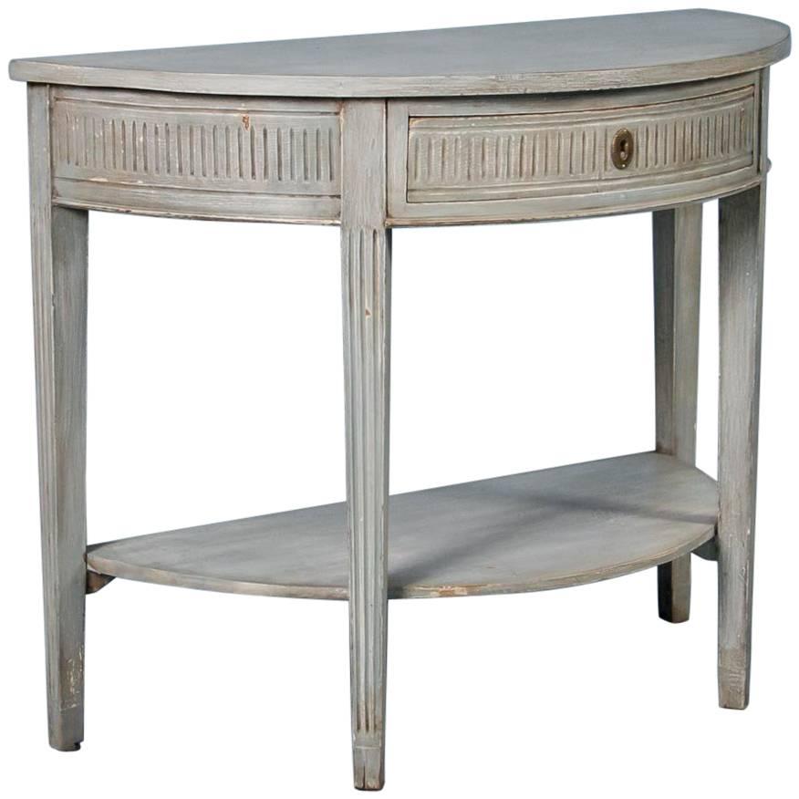 Antique 19th Century Swedish Gustavian Demilune Console Table Painted Gray