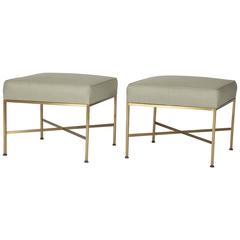 Pair of X-Base Brass Stools Designed by Paul McCobb