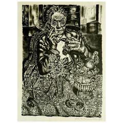 Ivan Albright Lithograph, 1947, "Self Portrait at 55th East Division Street"