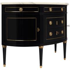 Coffre ou buffet demi-lune français du 19ème siècle avec marbre blanc