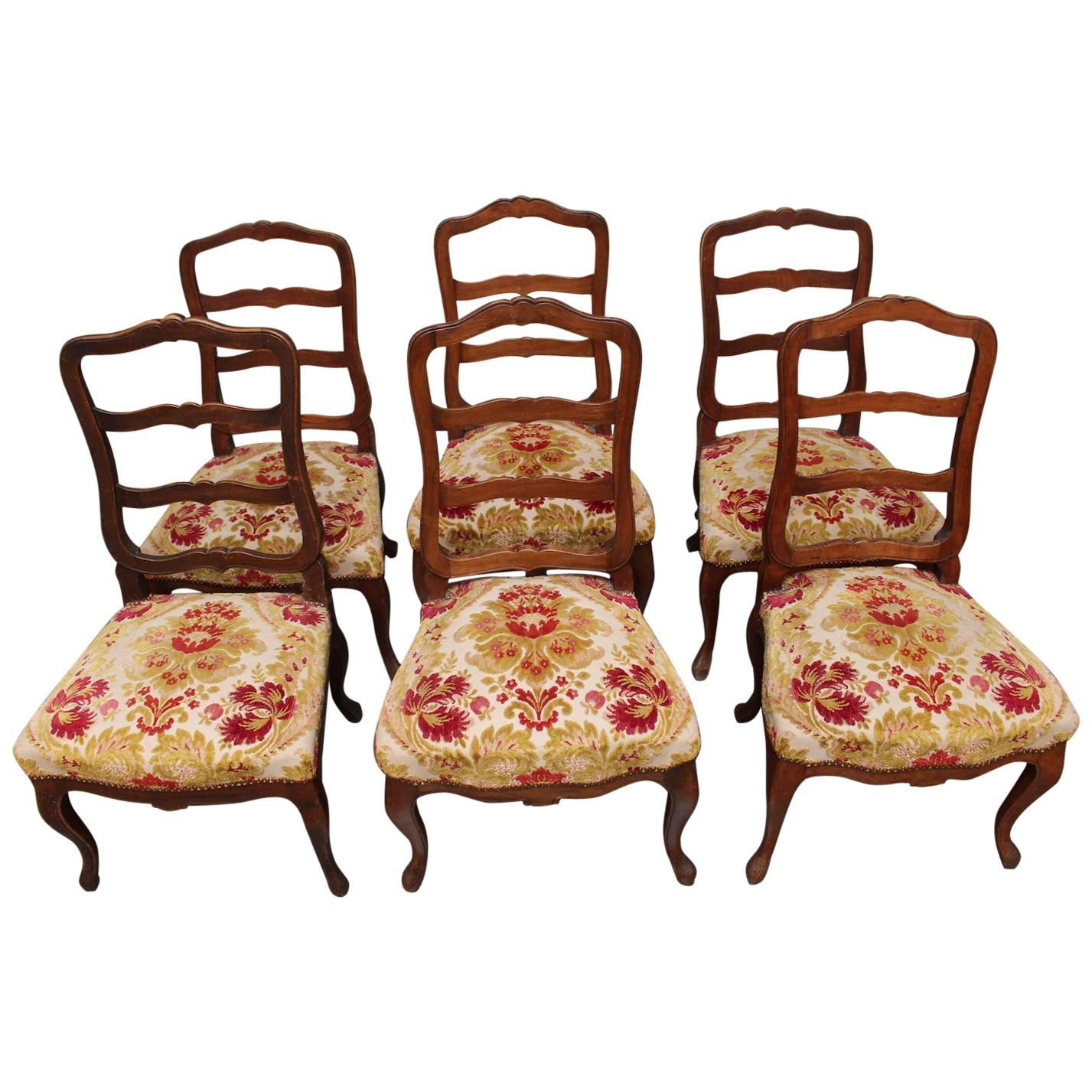 Set of Six Swiss Walnut Dining Chairs