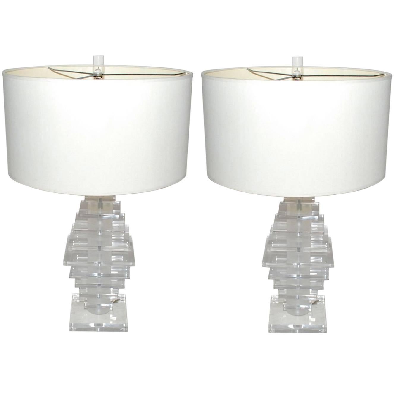 1970s Pair of Lucite Table Lamps