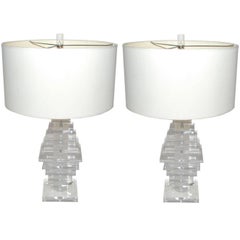 Vintage 1970s Pair of Lucite Table Lamps