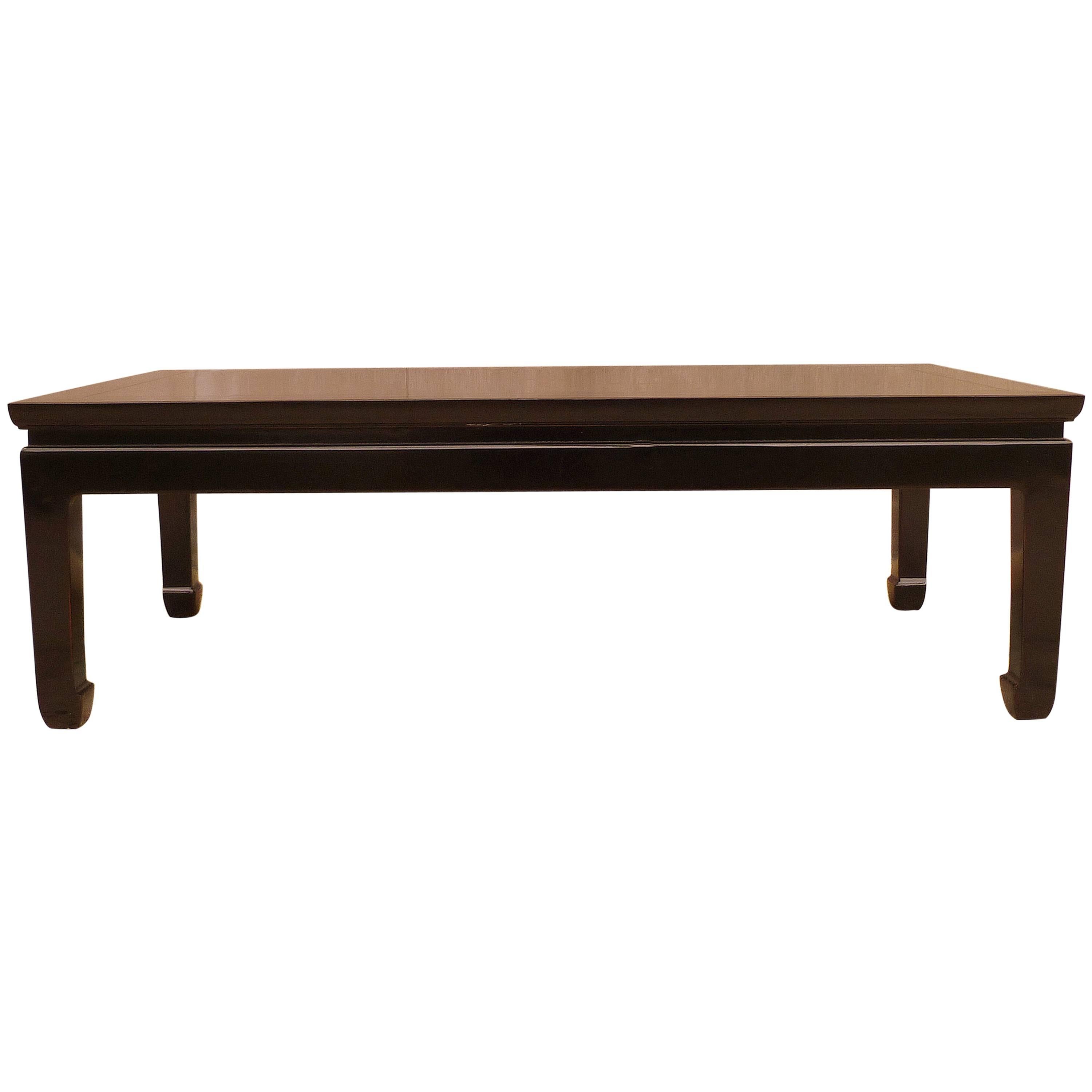 Fine Black Lacquer Rectangular Low Table with Fine Hand Painted Landscape Motif