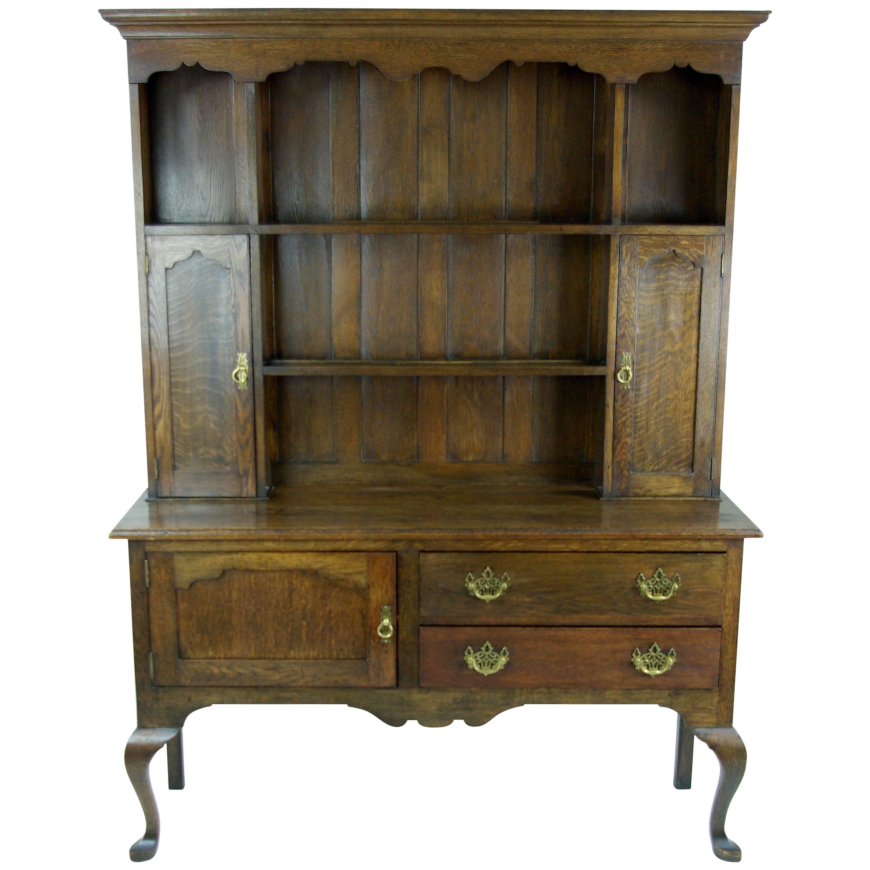 Antique Scottish Oak Welsh Dresser, Sideboard, Buffet with Plate Rails