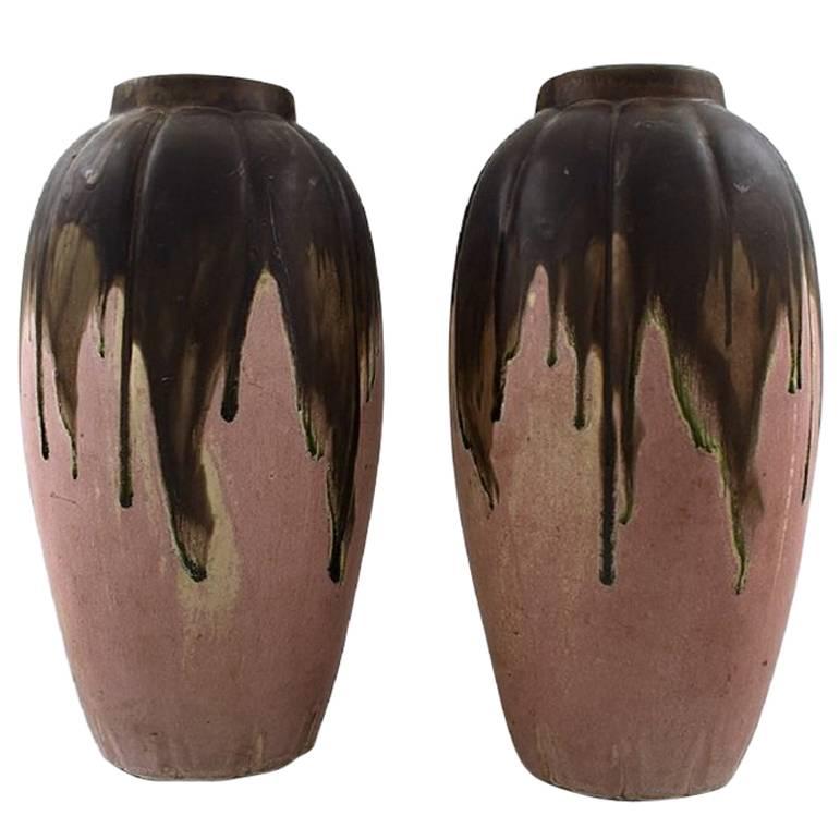 Gilbert Metenier, French Ceramist Pair of Art Deco Pottery Vases For Sale