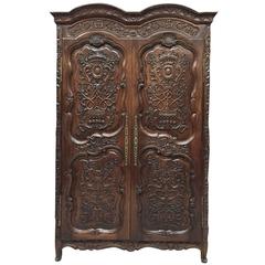 Louis XV Style Carved Walnut Armoire, 19th Century