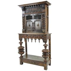 Antique Scottish Victorian Profusely Hand-Carved Two-Tiered Hall Cabinet