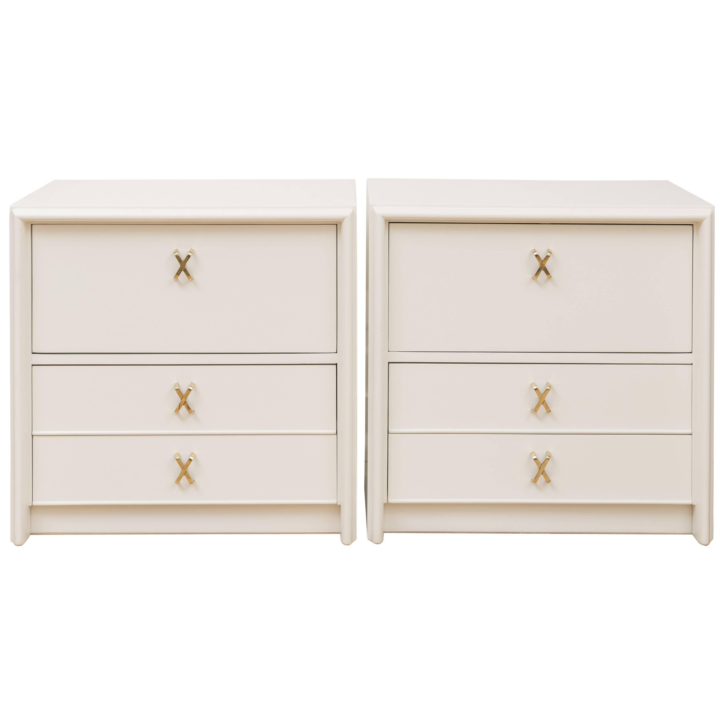 Pair of Paul Frankl Ivory Lacquered Nightstands For Sale