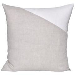 Large Irish Linen Geometric Cushion in Vintage White and Natural Oatmeal Pillow