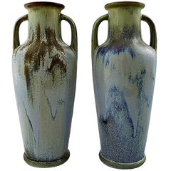 Pair of Large French Art Pottery Vases, Denbac