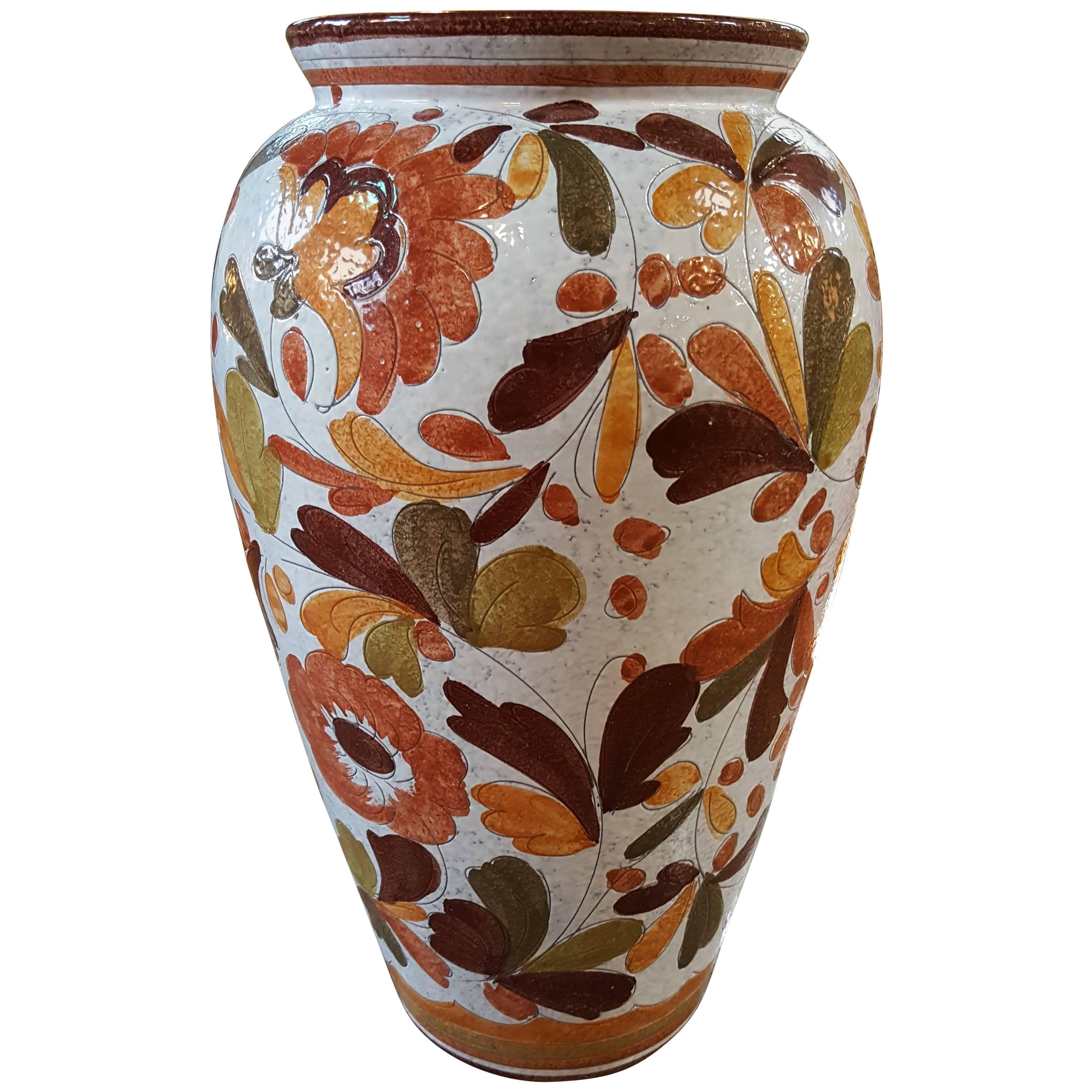 Large Hand-Painted Italian Ceramic Vase For Sale