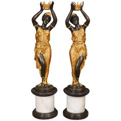 Pair of Extra Large French Bronze Female Figurines Blackamoors Architectural