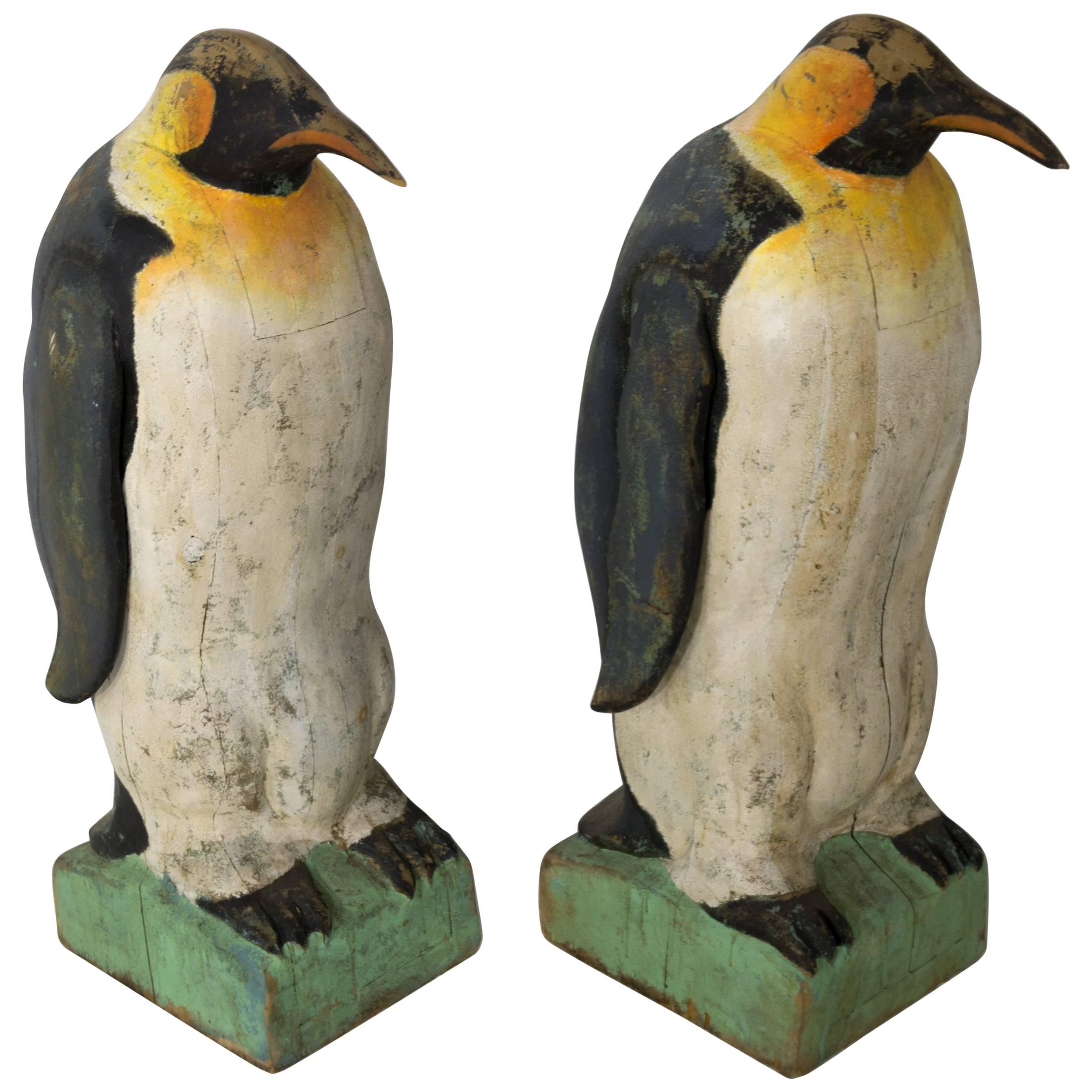 Pair of Large Carved Penguins